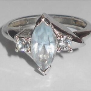 Avon 1976 Crystal Palace Silver Tone Blue Marquis CZ and Clear Stones